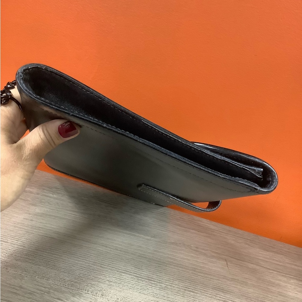 Italian Black Leather Medium Clutch - Picture 9 of 10
